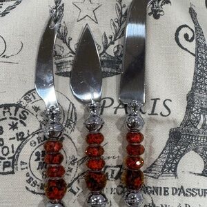 Beaded Floral Serving Set 3 Pieces